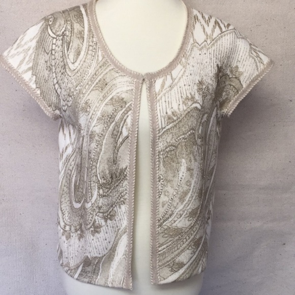 Chico's Sweaters - Chico's Gold Foiled Print Beaded Fancy Cardigan S